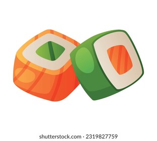 Sushi Roll with Salmon, Rice and Nori as Fast Food Lunch Vector Illustration
