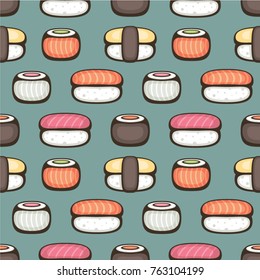 Sushi roll seamless vector pattern. Design for japan menu, wrapping paper and pack.