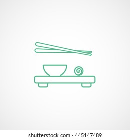 Sushi Roll Set With Chopsticks Green Line Icon On White Background