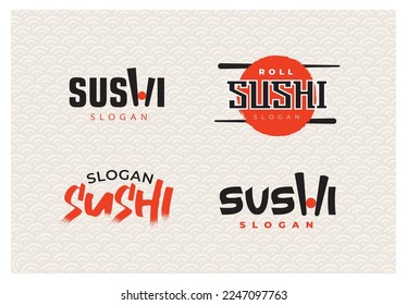 Sushi roll set logo. Japanese or chinese food and roll symbol or icon. Seafood logotype design template vector