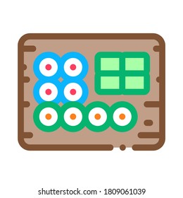 sushi roll set on desk icon vector. sushi roll set on desk sign. color symbol illustration