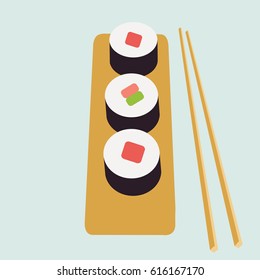 Sushi roll set on table. Japanese food. Food icons. Vector illustration. 