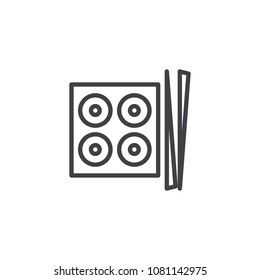 Sushi roll set on tray with chopsticks outline icon. linear style sign for mobile concept and web design. Japanese food simple line vector icon. Symbol logo illustration. Pixel perfect vector graphics
