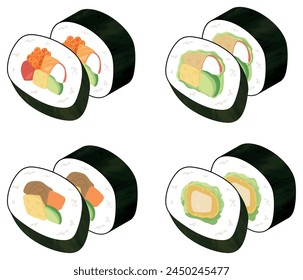 Sushi roll set. Vector illustration.