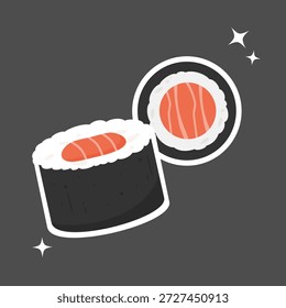 Sushi rolo lado e vista superior desenho animado. Deliciosa ilustração de sushi. Pode ser usado para ícone de comida, menu de restaurante e adesivo