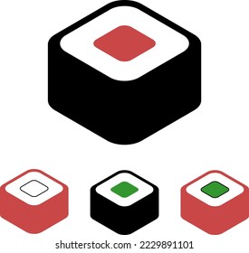 Sushi roll square shape, icon vector. Roll icons in red and black.