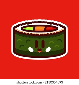 Sushi Roll Sticker Cute cartoon with funny kawaii faces.