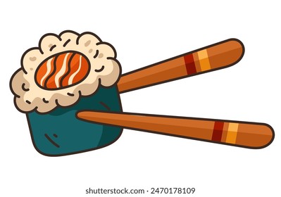 Sushi roll with sticks food isolated concept. Vector flat graphic design illustration