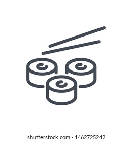 Sushi and roll with sticks line icon. Vector outline sign.