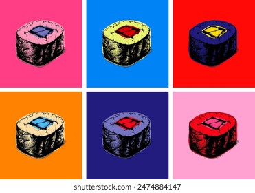 Sushi. Roll. Vector Illustration. Pop Art. Modern art