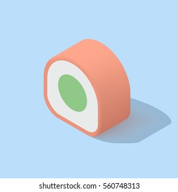 Sushi roll. Vector isometric illustration. Isolated on blue background.