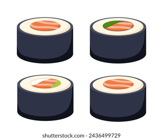 Sushi roll vector set. Japanese cuisine, traditional food. Vector illustration