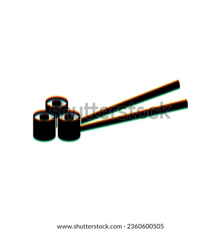Sushi Rolls. Black Icon with vertical effect of color edge aberration at white background. Illustration.