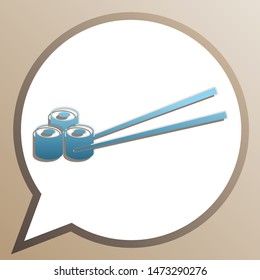 Sushi Rolls. Bright cerulean icon in white speech balloon at pale taupe background. Illustration.