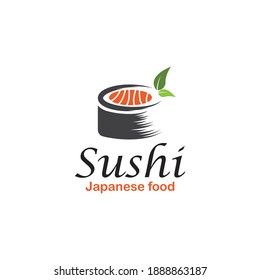Sushi and rolls with chopstick bar or restaurant vector logo template. Japanese or chinese traditional cuisine, tasty food icon.