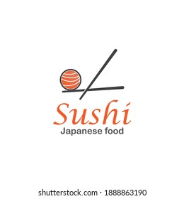 Sushi and rolls with chopstick bar or restaurant vector logo template. Japanese or chinese traditional cuisine, tasty food icon.