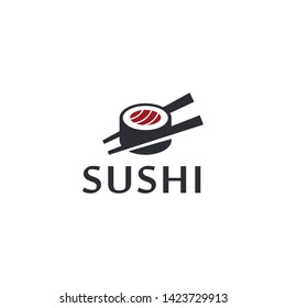 Sushi rolls with chopstick vector logo template. Japanese traditional cuisine / asian sushi