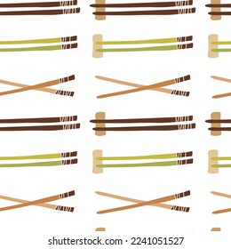 Sushi rolls chopsticks seamless pattern. Background asian seafood vector illustration on white background. Seamless pattern for menu, packaging design.