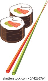 Sushi rolls and chopsticks. Vector