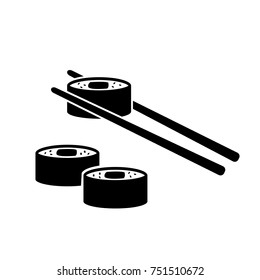 Sushi rolls and chopsticks vector icon isolated on white background