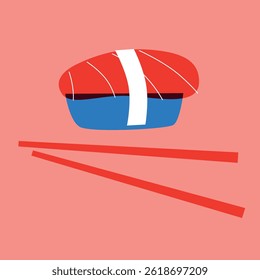 Sushi and rolls collection. Decorative abstract horizontal banner with colorful doodles. Hand-drawn modern illustrations with sushi and rolls abstract elements. Asian cuisine	