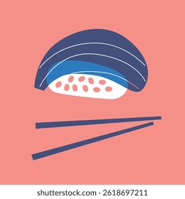 Sushi and rolls collection. Decorative abstract horizontal banner with colorful doodles. Hand-drawn modern illustrations with sushi and rolls abstract elements. Asian cuisine	