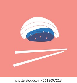 Sushi and rolls collection. Decorative abstract horizontal banner with colorful doodles. Hand-drawn modern illustrations with sushi and rolls abstract elements. Asian cuisine	
