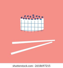Sushi and rolls collection. Decorative abstract horizontal banner with colorful doodles. Hand-drawn modern illustrations with sushi and rolls abstract elements. Asian cuisine	