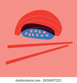 Sushi and rolls collection. Decorative abstract horizontal banner with colorful doodles. Hand-drawn modern illustrations with sushi and rolls abstract elements. Asian cuisine	