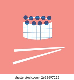 Sushi and rolls collection. Decorative abstract horizontal banner with colorful doodles. Hand-drawn modern illustrations with sushi and rolls abstract elements. Asian cuisine	