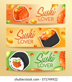 Sushi Rolls Elements : Horizontal Banner Template : Vector Illustration
