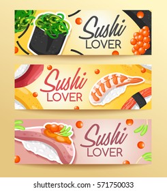 Sushi Rolls Elements : Horizontal Banner Template : Vector Illustration