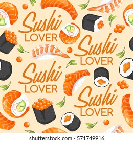 Sushi Rolls Elements : Seamless Pattern : Vector Illustration