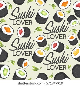 Sushi Rolls Elements : Seamless Pattern : Vector Illustration