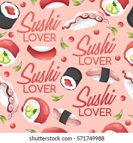 Sushi Rolls Elements : Seamless Pattern : Vector Illustration