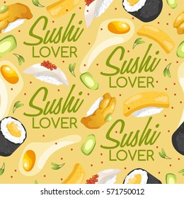 Sushi Rolls Elements : Seamless Pattern : Vector Illustration