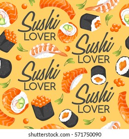Sushi Rolls Elements : Seamless Pattern : Vector Illustration