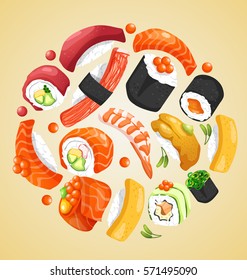 Sushi Rolls Elements : Vector Illustration