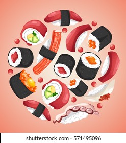 Sushi Rolls Elements : Vector Illustration
