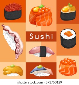 Sushi Rolls Elements : Vector Illustration