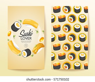 Sushi Rolls Elements : Vertical Banner Template : Vector Illustration