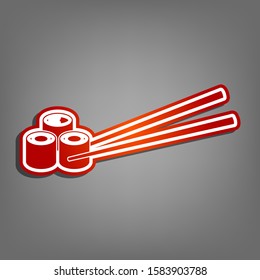 Sushi Rolls. Flat red icon with linear white icon with gray shadow at grayish background. Illustration.