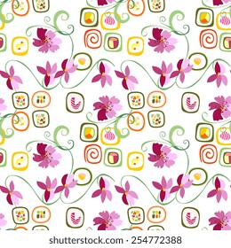 Sushi rolls and flowers seamless pattern. Vector illustration.
