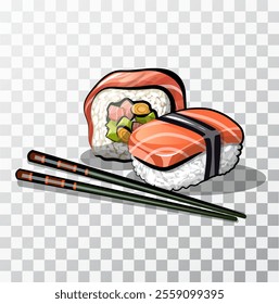 
Sushi rolls hand drawing vector illustration. Isolated on transparent background. Vector illustration.