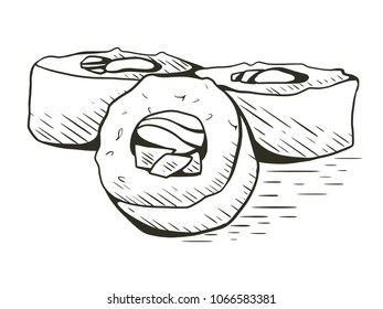 Sushi rolls, hand drawn vector illustration.