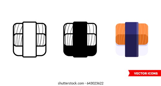 Sushi rolls icon of 3 types: color, black and white, outline. Isolated vector sign symbol.