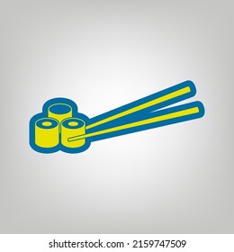 Sushi Rolls. Icon in colors of Ukraine flag (yellow, blue) at gray Background. Illustration.