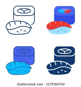 Los iconos Sushi y rolls se establecen en estilo plano y de línea. Ilustración vectorial.