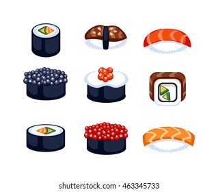 Sushi rolls icons food and japanese seafood sushi rolls