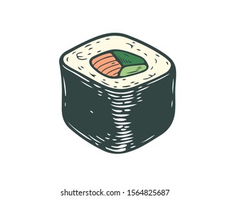 Sushi rolls. Japanese cuisine ingredient. Vintage hand drawn sketch engraving vector illustration.